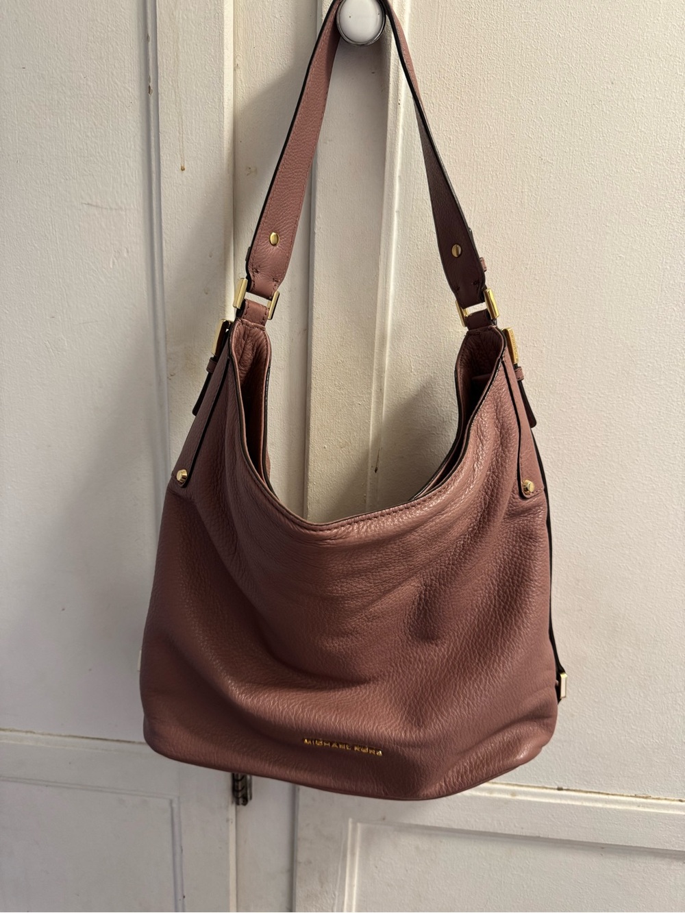 Michael Kors Mauve Brown Pebbled Leather Hobo with Gold Hardware